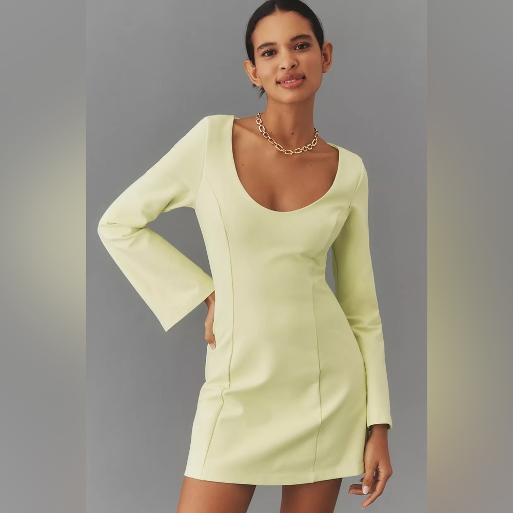 MAEVE LONG-SLEEVE SCOOP-NECK MINI DRESS
CHARTREUSE Size S Petite NWT